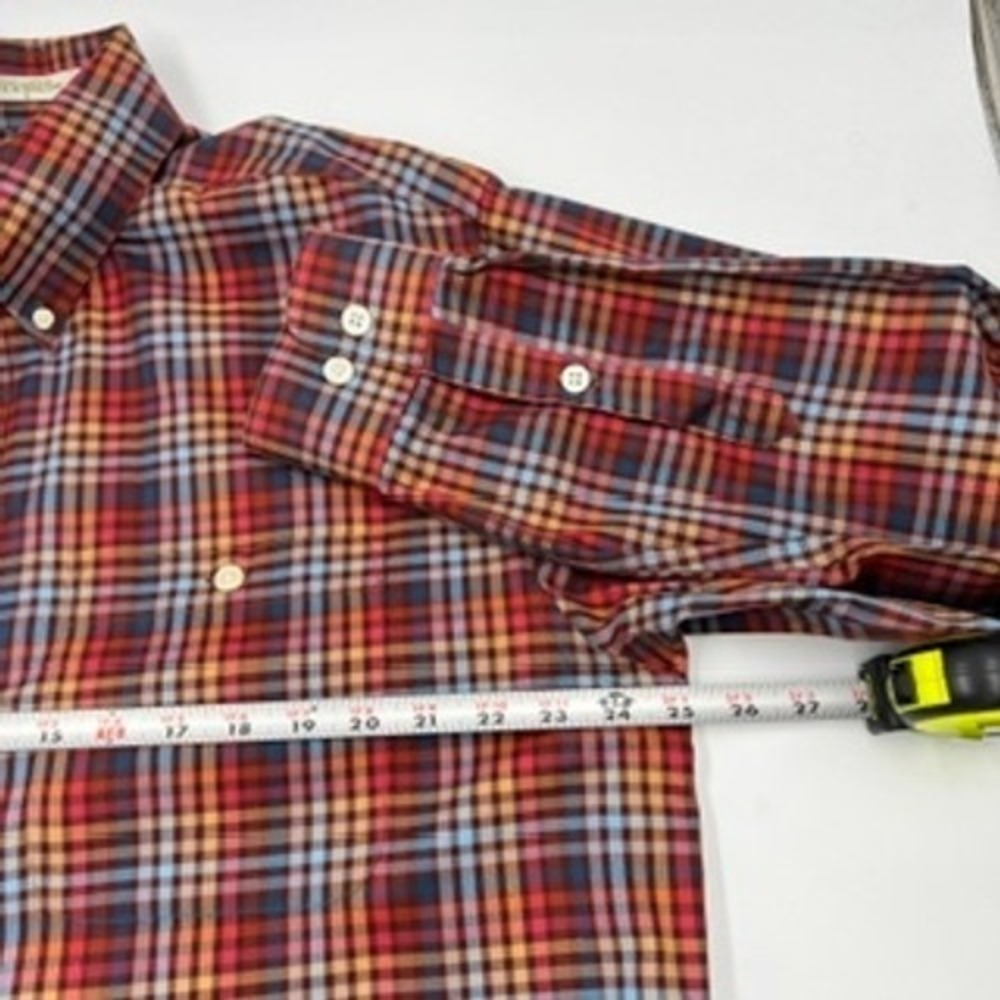 Orvis Mens Large Plaid Button Down Shirt Red Blue Orange Cotton Long Sleeve L - Picture 3 of 12